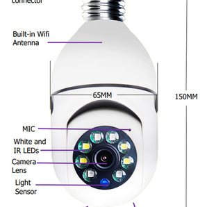 WiFi CAMERA 1080P Bulb 4X Zoom Camera E27 Home 5GWiFi Alarm Monitor