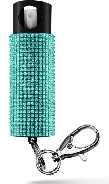 Bling It On Key Ring Self Defense Pepper Spray Teal Jeweled Cary Case