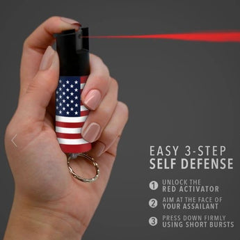 USA FLAG KEYCHAIN MINI PEPPER SPRAY FOR SELF DEFENSE - SAFETY TWIST TOP - Safe At College