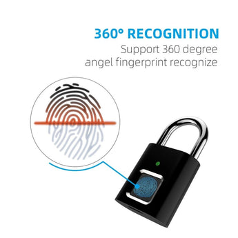 L34 FINGERPRINT LOCK SMART PADLOCK THUMBPRINT DOOR PADLOCKS PORTABLE ANTI-THEFT FINGERPRINT LOCK FOR BAG DRAWER SUITCASE *BLACK - Safe At College