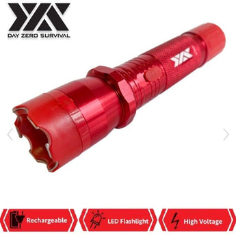 DZS RED METAL STUN GUN 10 MILLION VOLT RECHARGEABLE WITH FLASHLIGHT - Safe At College