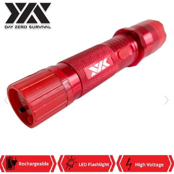 DZS RED METAL STUN GUN 10 MILLION VOLT RECHARGEABLE WITH FLASHLIGHT - Safe At College