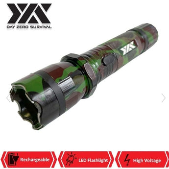 DZS GREEN CAMO METAL STUN GUN 10 MILLION VOLT RECHARGEABLE WITH FLASHLIGHT - Safe At College