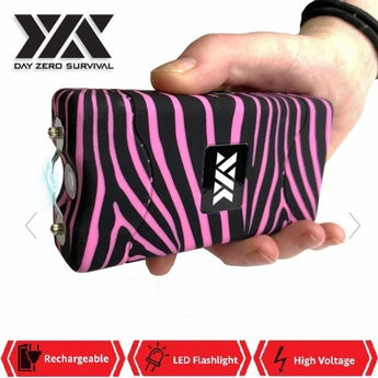 DZS 10 MILLION VOLT SELF DEFENSE PINK ZEBRA PRINT STUN GUN RECHARGEABLE - Safe At College