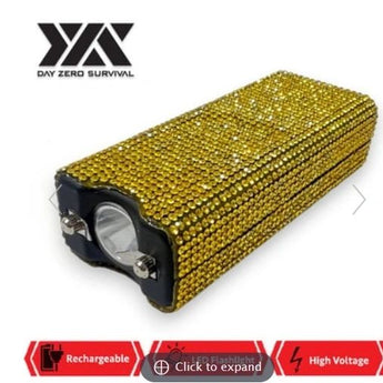 YELLOW RHINESTONE DZS RECHARGEABLE SELF DEFENSE MINI BLING STUN GUN - Safe At College