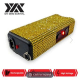 YELLOW RHINESTONE DZS RECHARGEABLE SELF DEFENSE MINI BLING STUN GUN - Safe At College