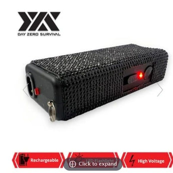 BLACK RHINESTONE DZS RECHARGEABLE SELF DEFENSE MINI BLING STUN GUN - Safe At College