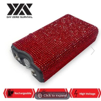 RED RHINESTONE DZS 10 MILLION VOLT SELF DEFENSE BLING STUN GUN - Safe At College